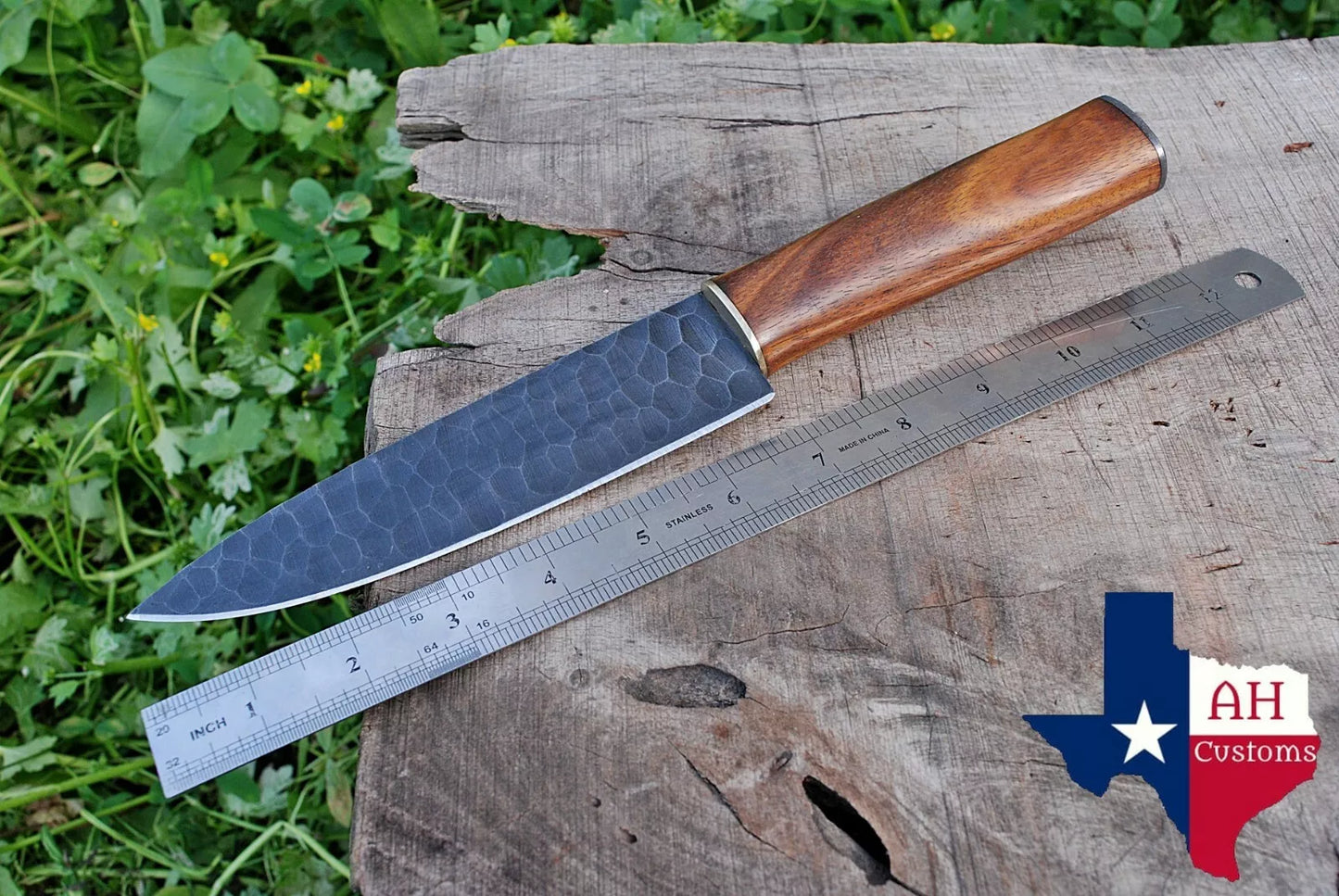 12"CUSTOM HAND FORGED RAIL ROAD CARBON STEEL CHEF KNIFE W/WOOD HANDLE
