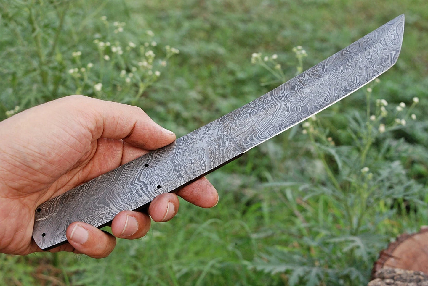 HAND FORGED DAMASCUS STEEL TANTO HUNTING BLANK BLADE KNIFE FULL TANG