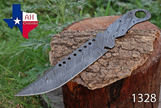CUSTOM HAND FORGED DAMASCUS STEEL BLANK BLADE HUNTING KNIFE