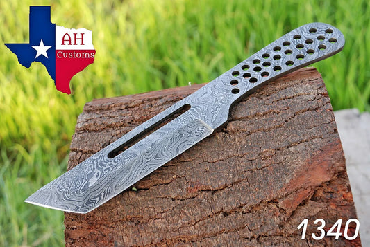 HAND FORGED DAMASCUS STEEL BLANK BLADE TANTO HUNTING FULL TANG KNIFE