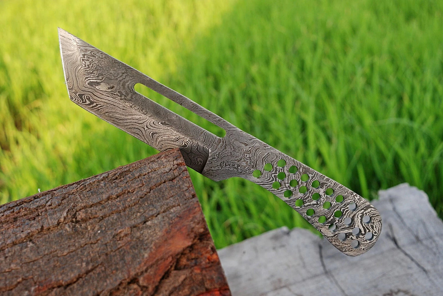 HAND FORGED DAMASCUS STEEL BLANK BLADE TANTO HUNTING FULL TANG KNIFE