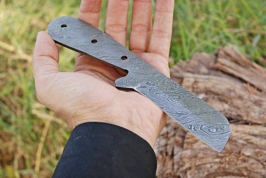 CUSTOM HAND FORGED DAMASCUS STEEL HUNTING BLANK BLADE KNIFE