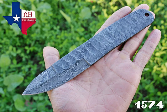 8"CUSTOM HAND FORGED DAMASCUS STEEL HUNTING BLANK BLADE KNIFE FULL TANG