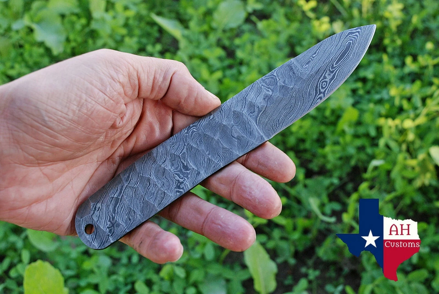 8"CUSTOM HAND FORGED DAMASCUS STEEL HUNTING BLANK BLADE KNIFE FULL TANG