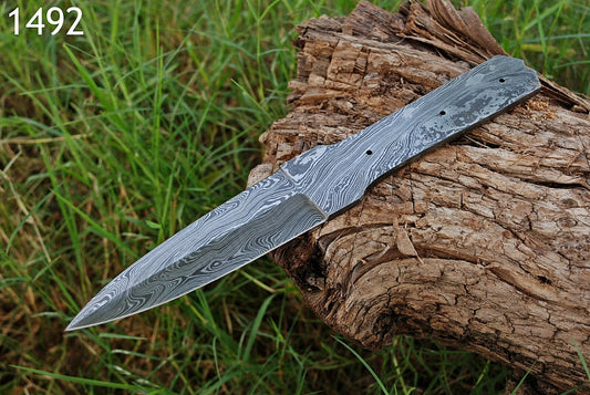 9" HAND FORGED DAMASCUS STEEL HUNTING BLANK BLADE KNIFE FULL TANG