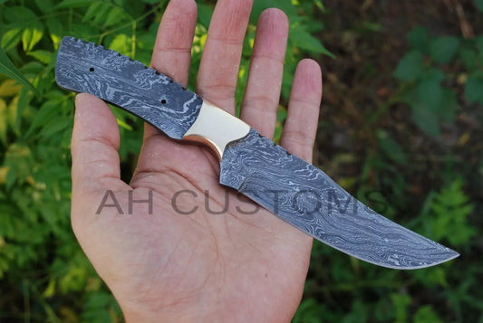 8"CUSTOM HAND FORGED DAMASCUS STEEL HUNTING BLANK BLADE KNIFE FULL TANG