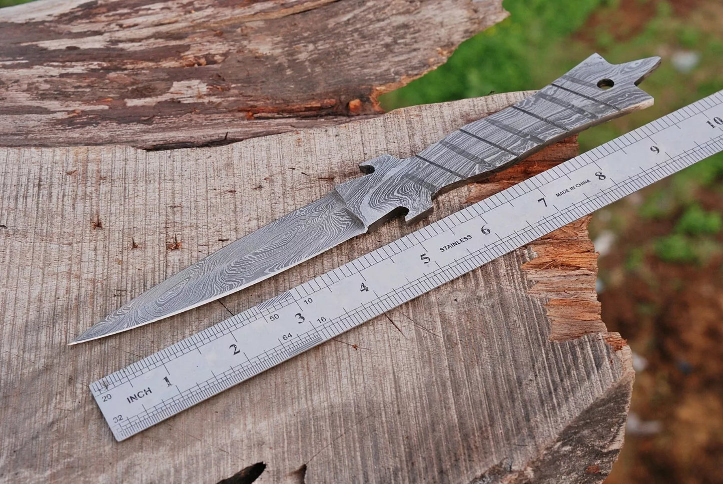HAND FORGED DAMASCUS STEEL HUNTING BLANK BLADE KNIFE FULL TANG