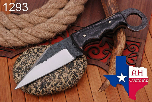 HAND FORGED RAILROAD SPIKE CARBON STEEL SEAX KNIFE & STAIN WOOD HANDLE EDC