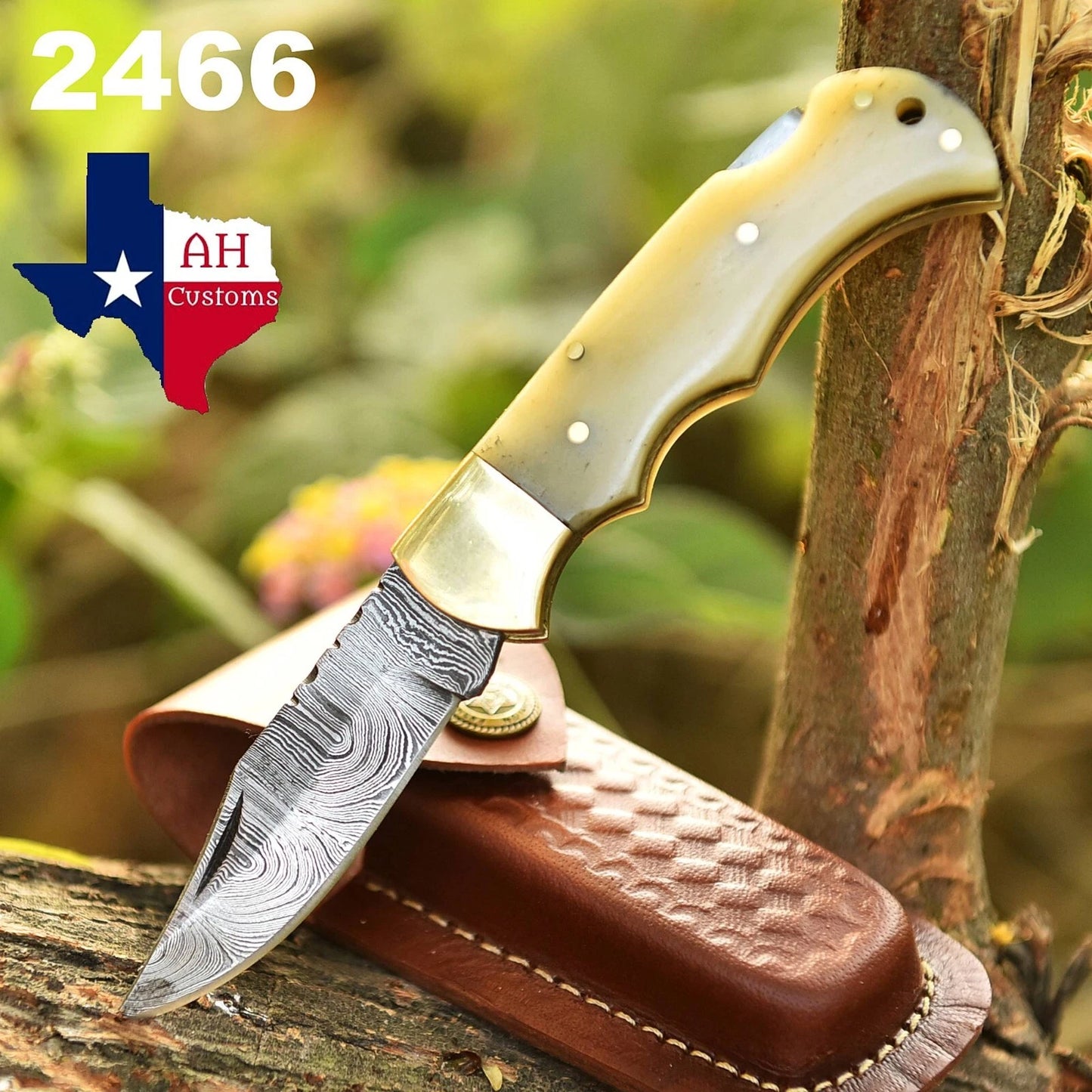 Handmade Damascus Steel Folding Pocket Tool – 512 Layers Utility Tool with Leather Sheath