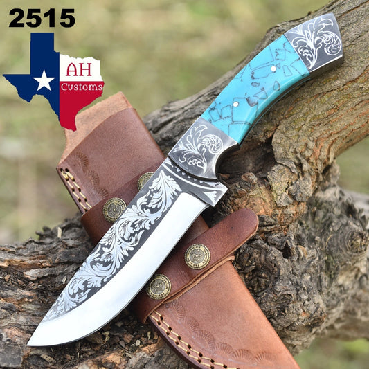 Handmade High Polish Carbon Steel Outdoor Utility Knife with Leather Sheath
