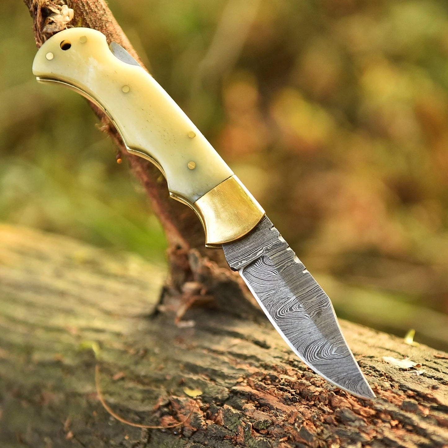 Handmade Damascus Steel Folding Pocket Tool – 512 Layers Utility Tool with Leather Sheath