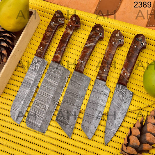 Hand Forged Carbon Steel Chef Set Everyday Carry Anniversary Gift For Him Groomsmen Gift Gift For A Chef With Engraved Wood Handle 2389