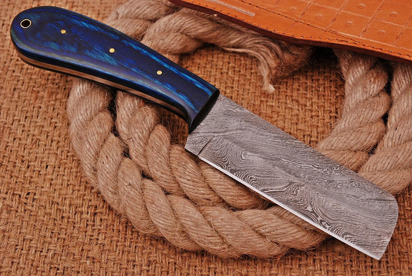 Premium Hand-Forged Damascus Steel Fixed Blade Tool – Pukka Wood Handle with Bone & Wood Handle – Compact Utility Tool Leather Sheath Included