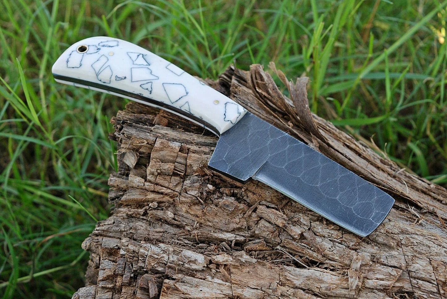 Premium Hand-Forged Railroad Steel Fixed Blade Tool – Raised Handle Leather Sheath Included