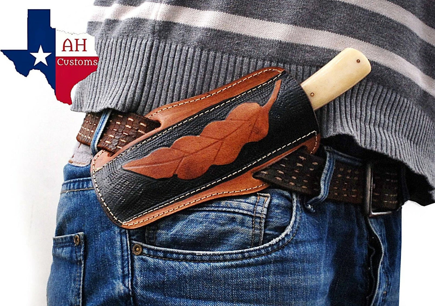Custom Handmade Leather Horizontal Knife Sheath – Hand Engraved Universal Holder (8 Inch)