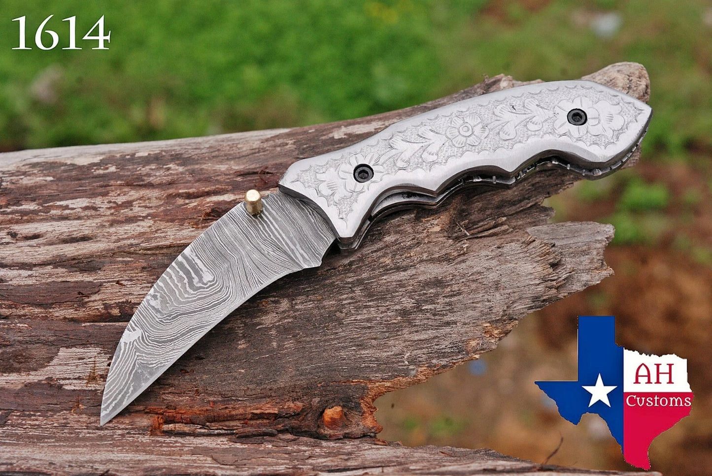 Hand Forged Damascus Steel Folding Pocket Knife with Steel Engraved Handle – 512 Layers EDC Knife with Leather Sheath