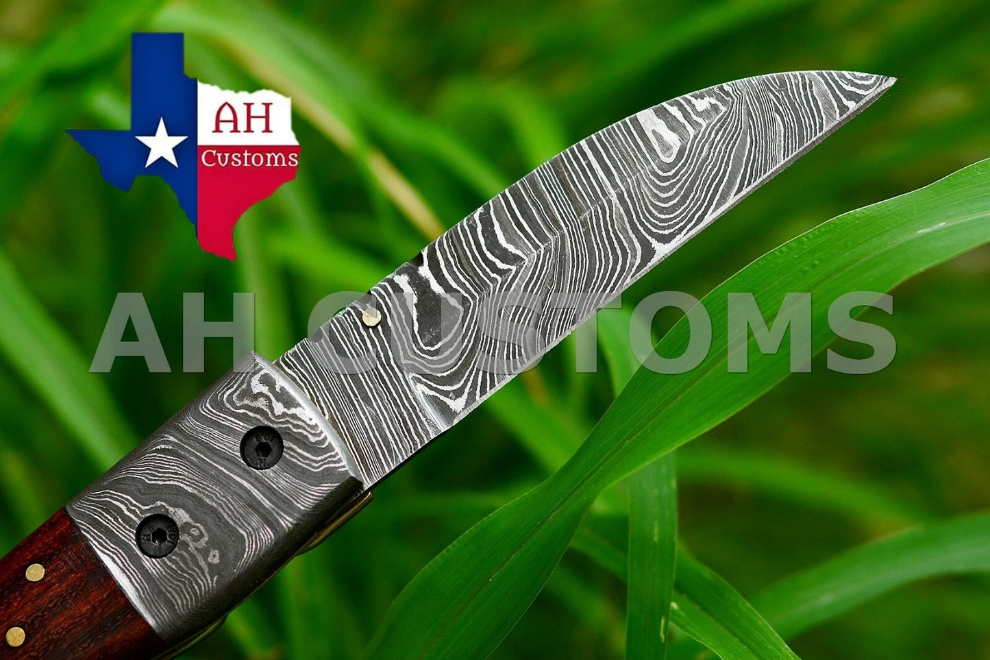 Handmade 512-Layer Damascus Steel Folding Pocket Knife with Wood Handle & Leather Sheath