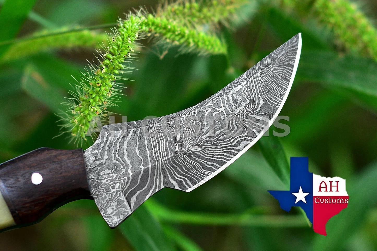 Hand Forged Damascus Steel Skinner Style Fixed Blade Knife with Wood & Horn Handle – 512 Layers Compact EDC Knife with Leather Sheath