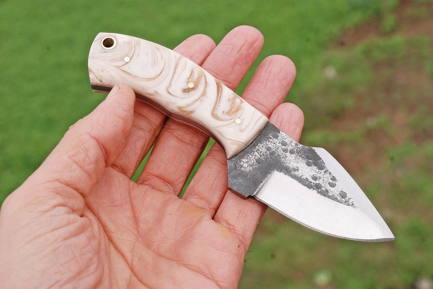 Handmade Railroad Spike Carbon Steel Utility Knife with Resin Handle & Leather Sheath