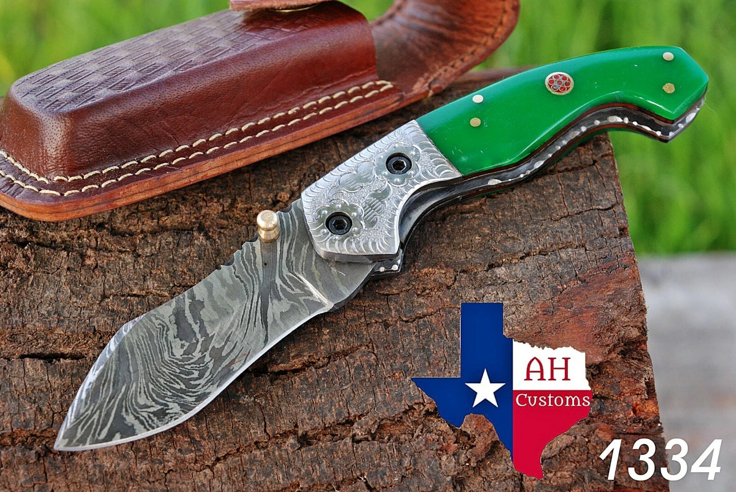 Handmade Damascus Steel Folding Pocket Knife – 512 Layers Camping & EDC Knife with Leather Pouch 1334