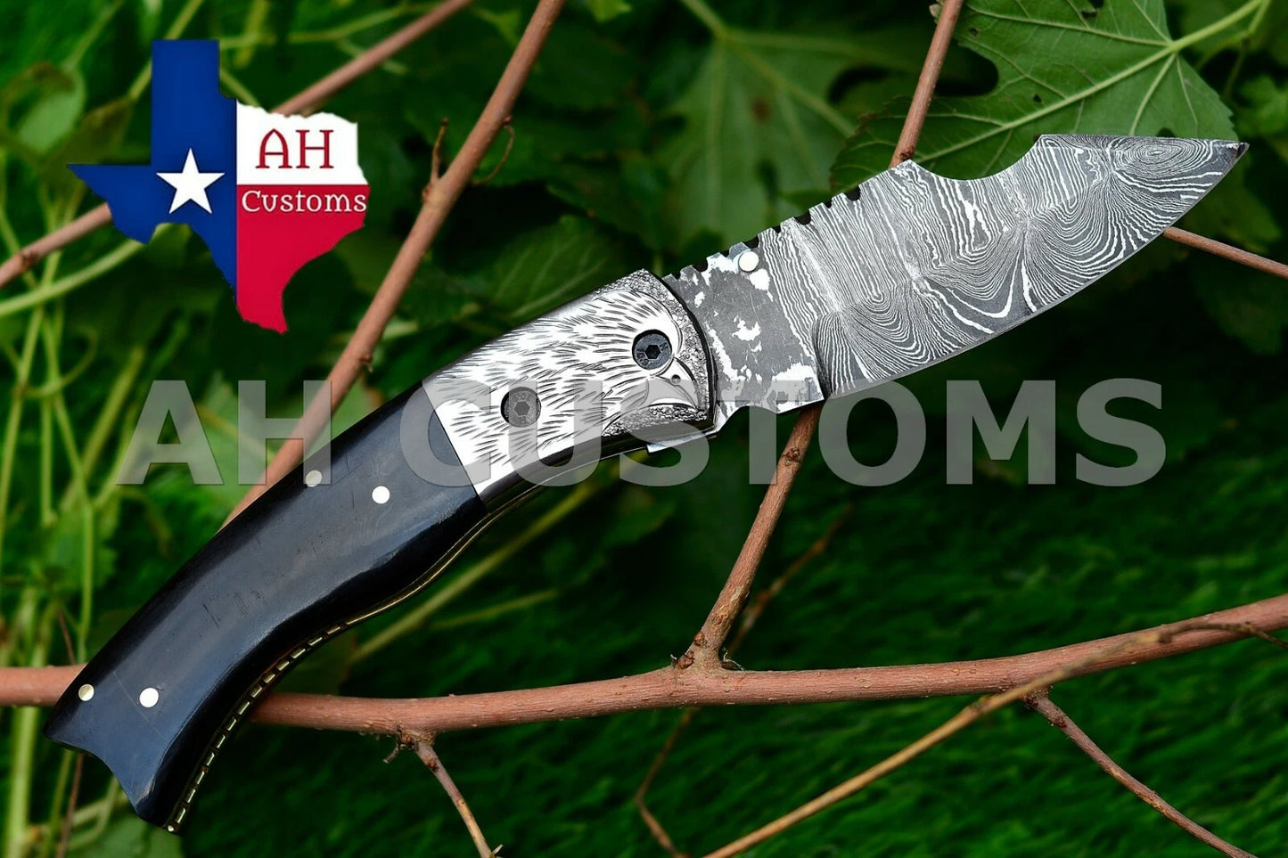 Handmade 512-Layer Damascus Steel Folding Pocket Knife with Leather Sheath