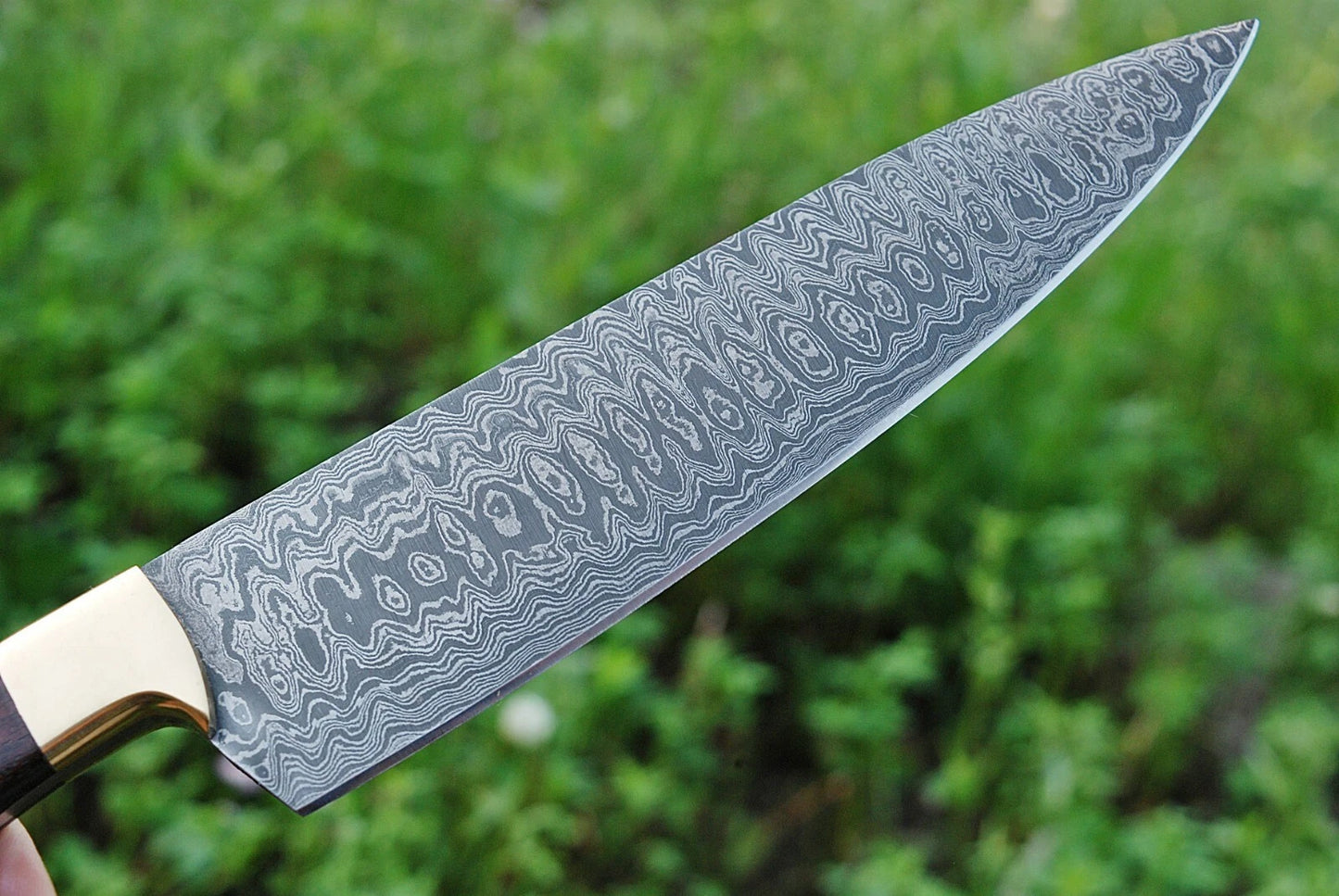Hand Forged Damascus Steel Chef Knife with Brass Guard & Frost Wood Handle – 512 Layers Professional Kitchen Knife