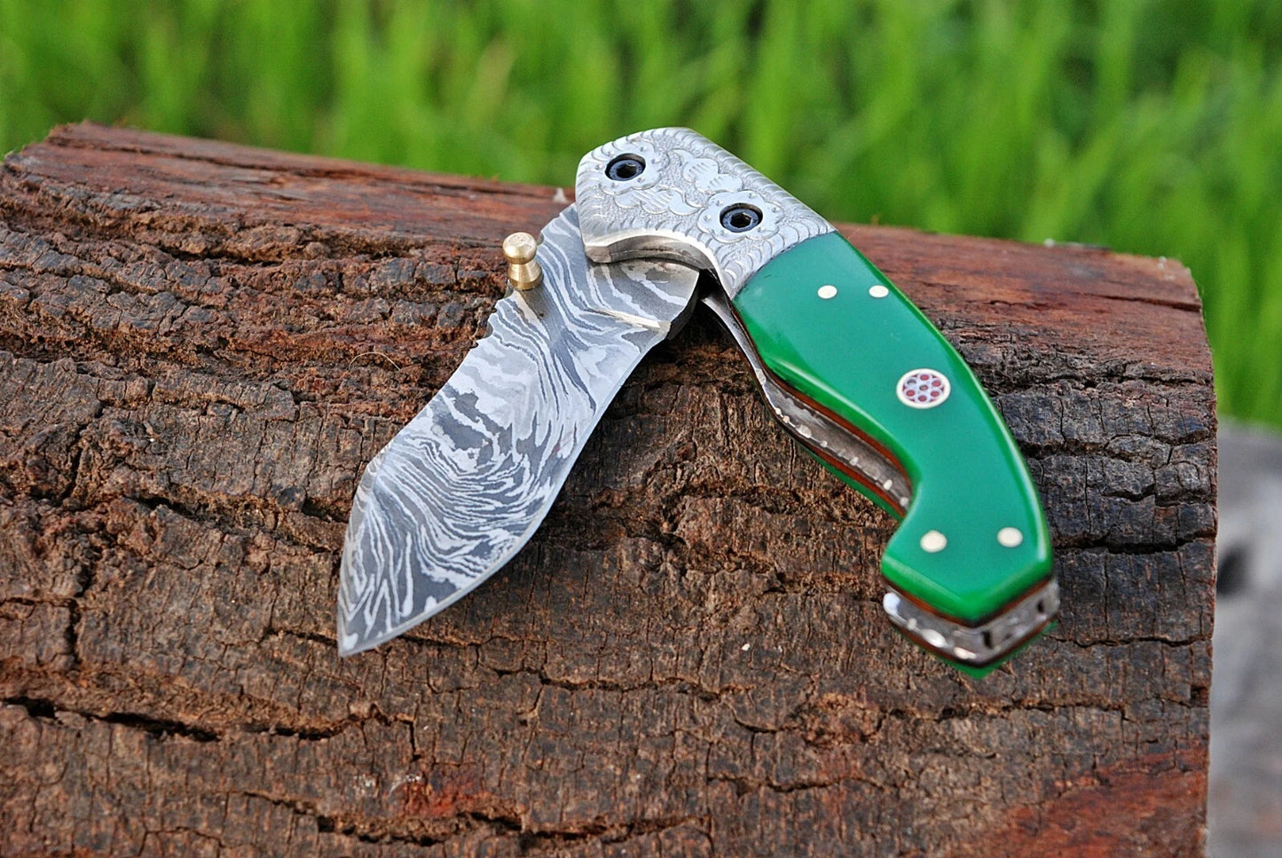 Handmade Damascus Steel Folding Pocket Knife – 512 Layers Camping & EDC Knife with Leather Pouch 1334