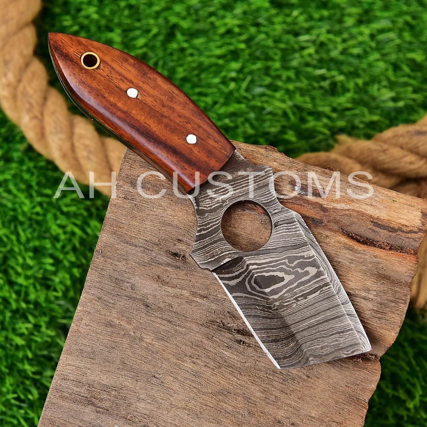 Custom Handmade Damascus Steel Fixed Blade Utility Tool with Wood Handle – 512 Layers Compact Collectible with Leather Sheath