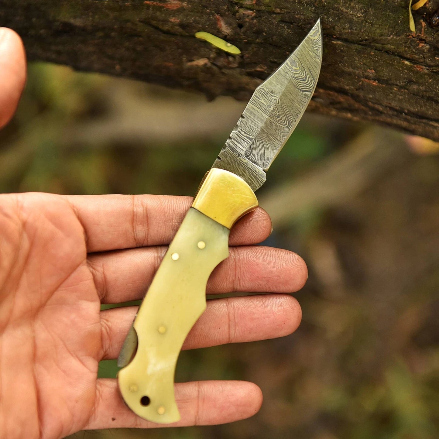 Handmade Damascus Steel Folding Pocket Tool – 512 Layers Utility Tool with Leather Sheath