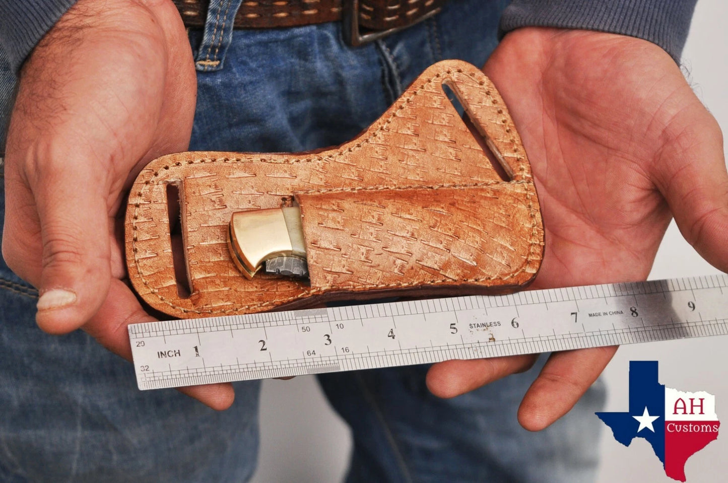 Handmade Engraved Leather Horizontal Sheath for Folding Pocket Knife – Universal 5 Inch Cover