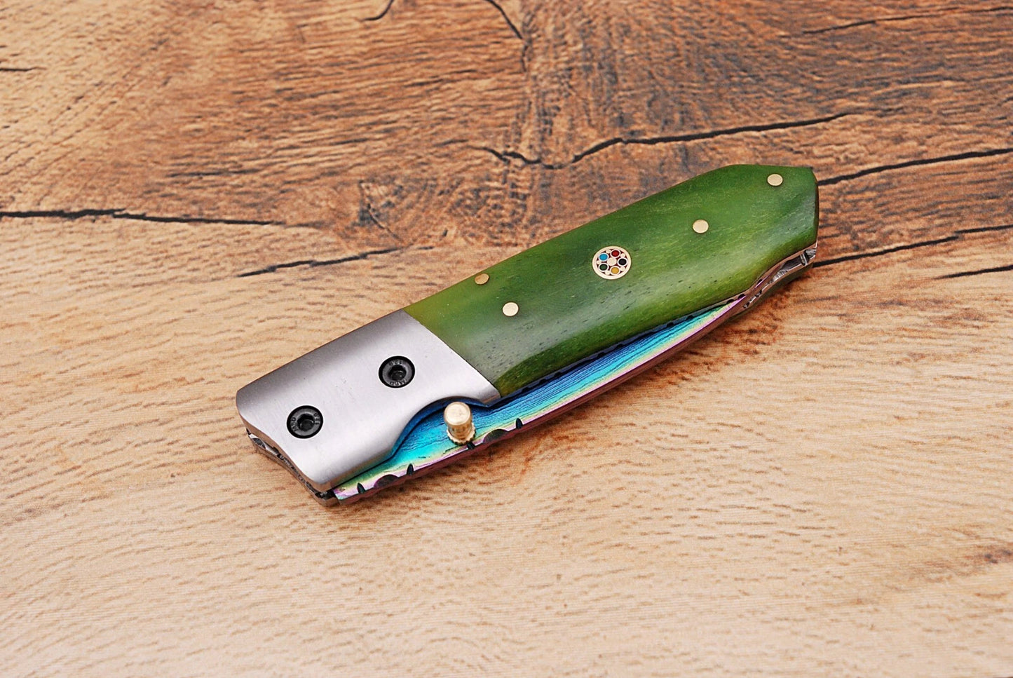 Handmade 512-Layer Damascus Steel Folding Pocket Knife with Bone Handle & Leather Sheath