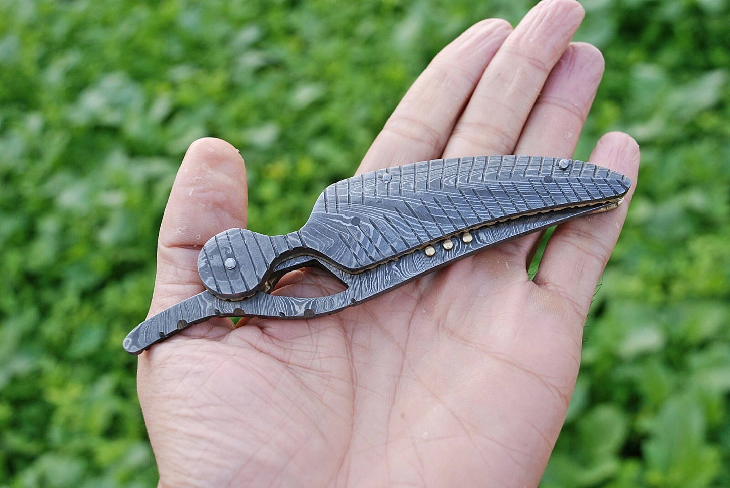 Hand Forged Damascus Steel Folding Pocket Knife with Damascus Steel Handle – 512 Layers EDC Knife with Leather Sheath