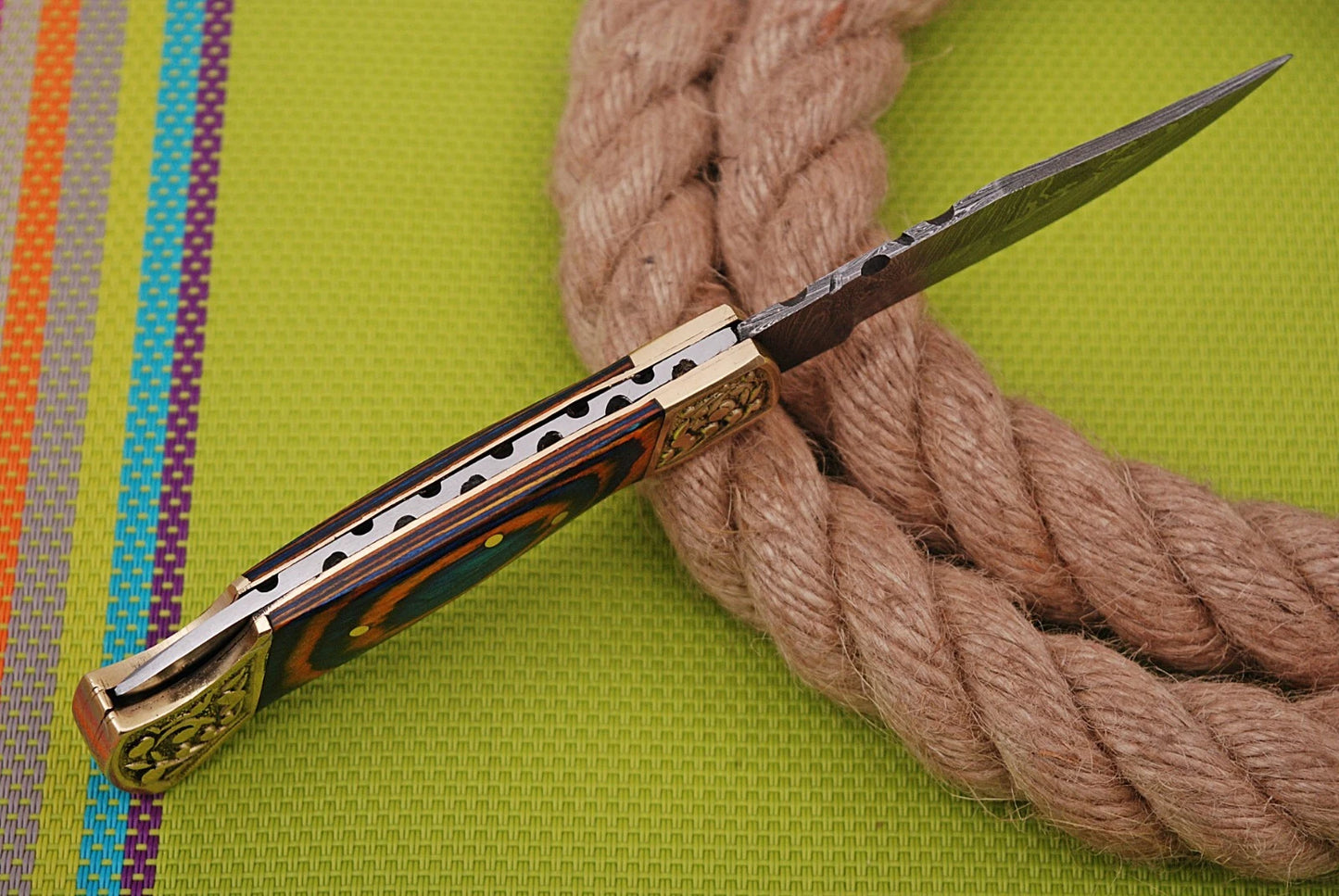 Custom Hand Forged Damascus Steel Folding Pocket Knife with Wood Handle – 512 Layers EDC Camping Knife with Leather Sheath 1067