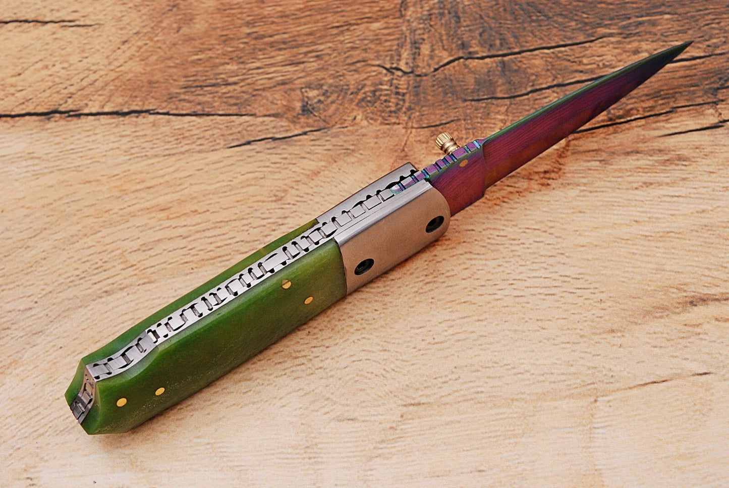 Handmade 512-Layer Damascus Steel Folding Pocket Knife with Bone Handle & Leather Sheath