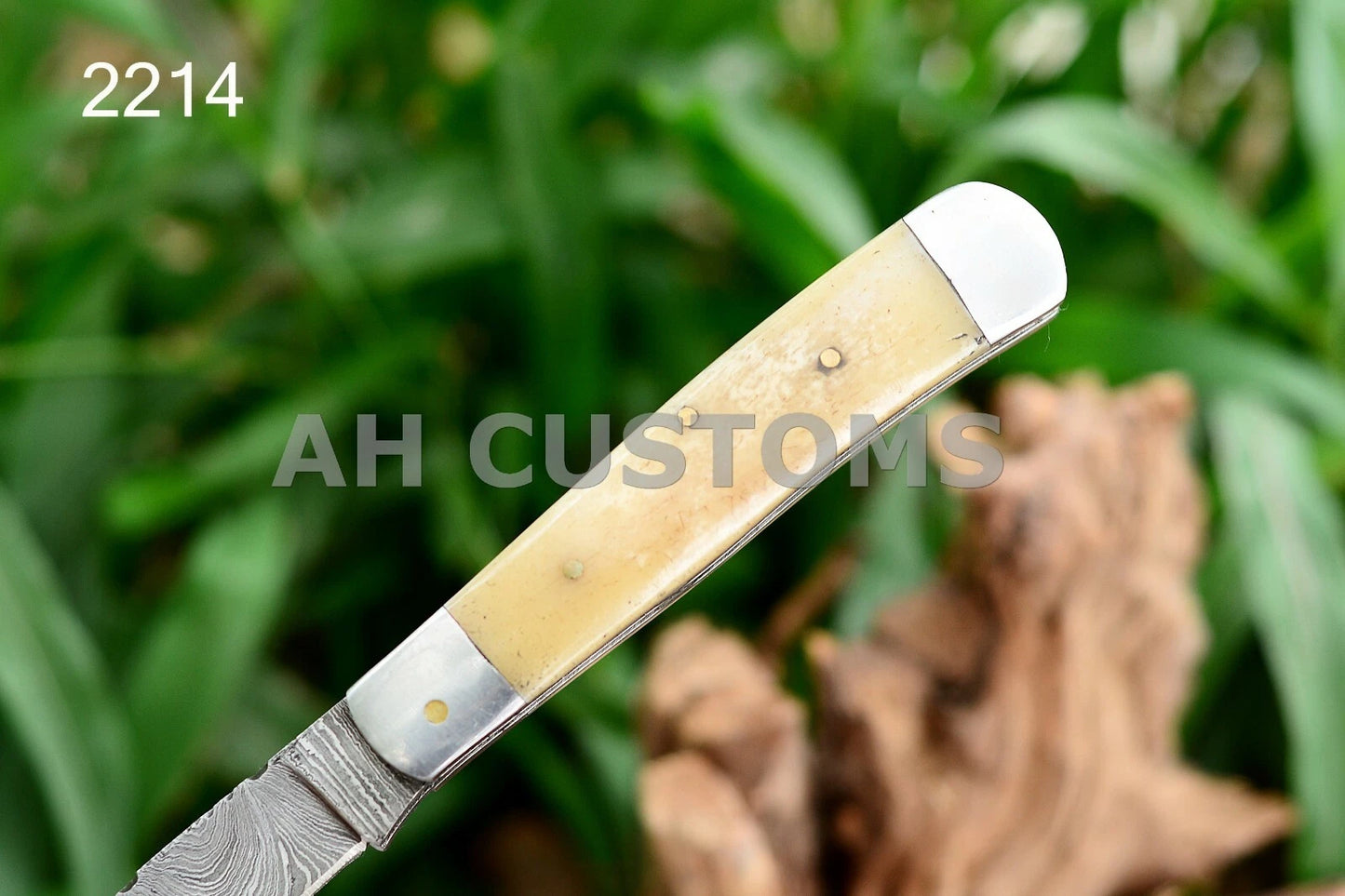 Custom Handmade 512-Layer Damascus Steel Double Blade Trapper Folding Pocket Knife with Camel Bone Handle
