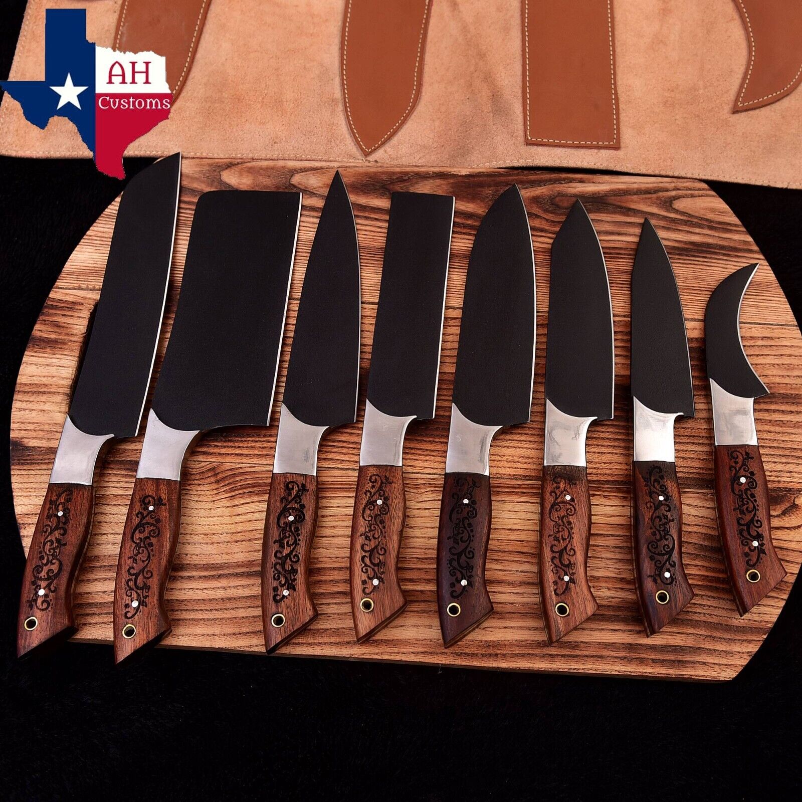 Chef Set , 7 Pcs Chef Knives Set , 1095 High Carbon Steel Blade , Gift For Chef , Handmade fashion in Usa , Wedding gift , groomsmen Gifts , USA