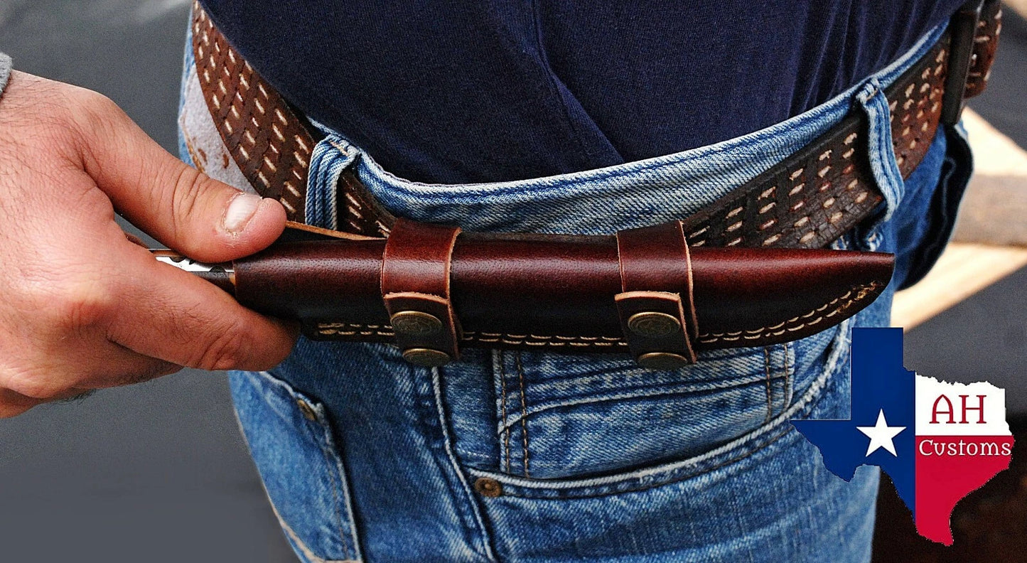Custom Handmade Leather Sheath for Fixed Blade Knife – Double Stitched Universal Cover 8 Inch