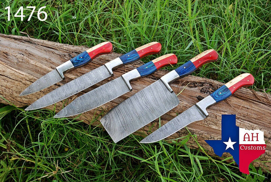 Hand Forged Damascus Steel Chef Set Everyday Carry Anniversary Gift For Him Groomsmen Gift Gift For A Chef With Wood Handle 1476