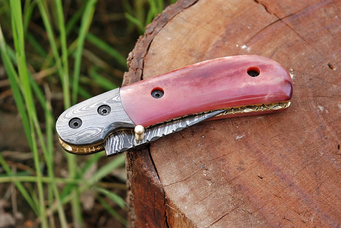 Custom Handmade Damascus Steel Folding Pocket Knife – 512 Layers Camping & EDC Knife with Leather Sheath