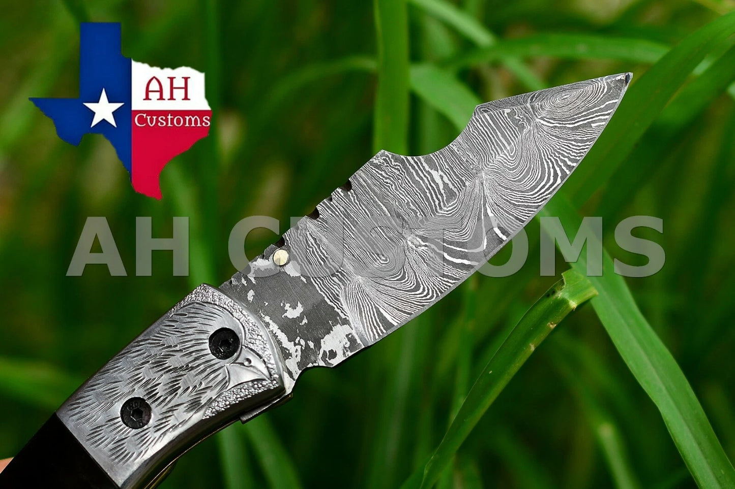 Handmade 512-Layer Damascus Steel Folding Pocket Knife with Leather Sheath