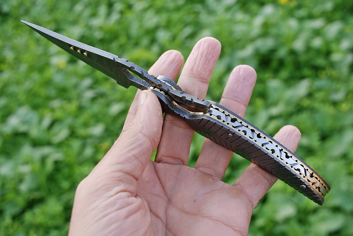 Hand Forged Damascus Steel Folding Pocket Knife with Damascus Steel Handle – 512 Layers EDC Knife with Leather Sheath