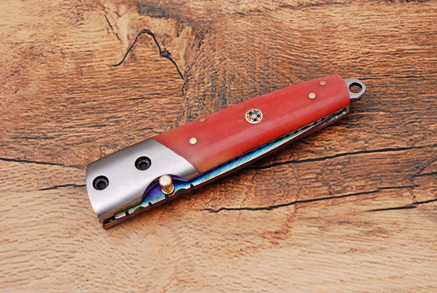 Handmade 512-Layer Damascus Steel Folding Pocket Knife with Bone Handle & Leather Sheath
