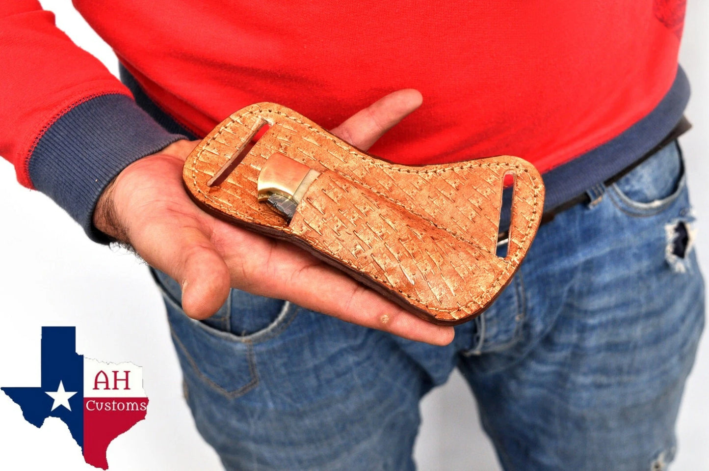 Handmade Engraved Leather Horizontal Sheath for Folding Pocket Knife – Universal 5 Inch Cover