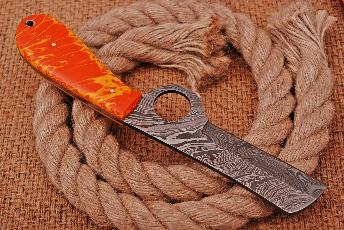 Hand Forged 512-Layer Damascus Steel Fixed Blade Tool with Leather Sheath – Handmade Collector Piece