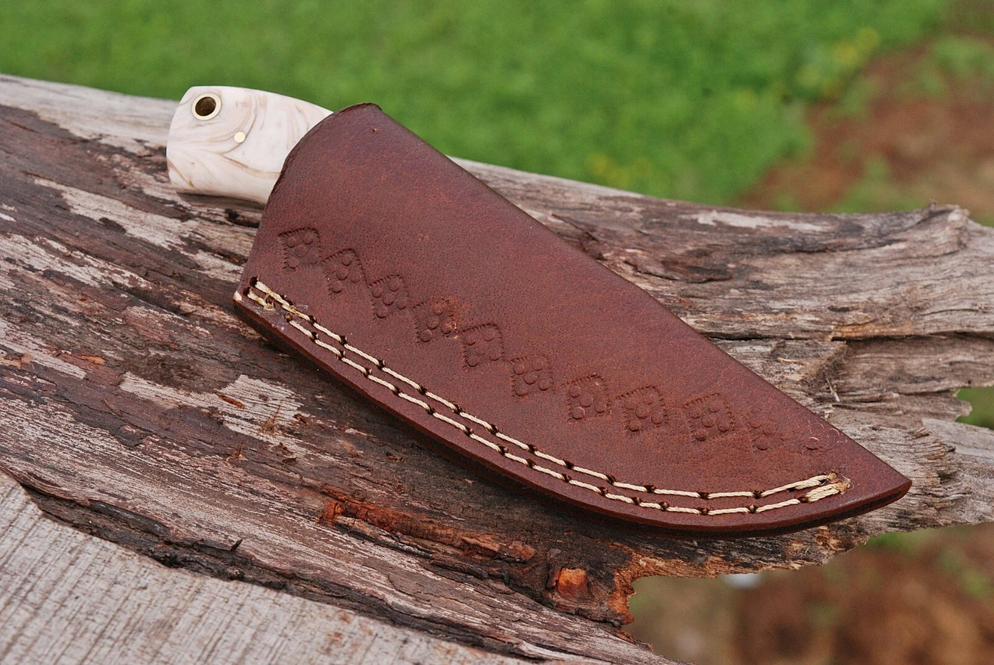 Handmade Railroad Spike Carbon Steel Utility Knife with Resin Handle & Leather Sheath