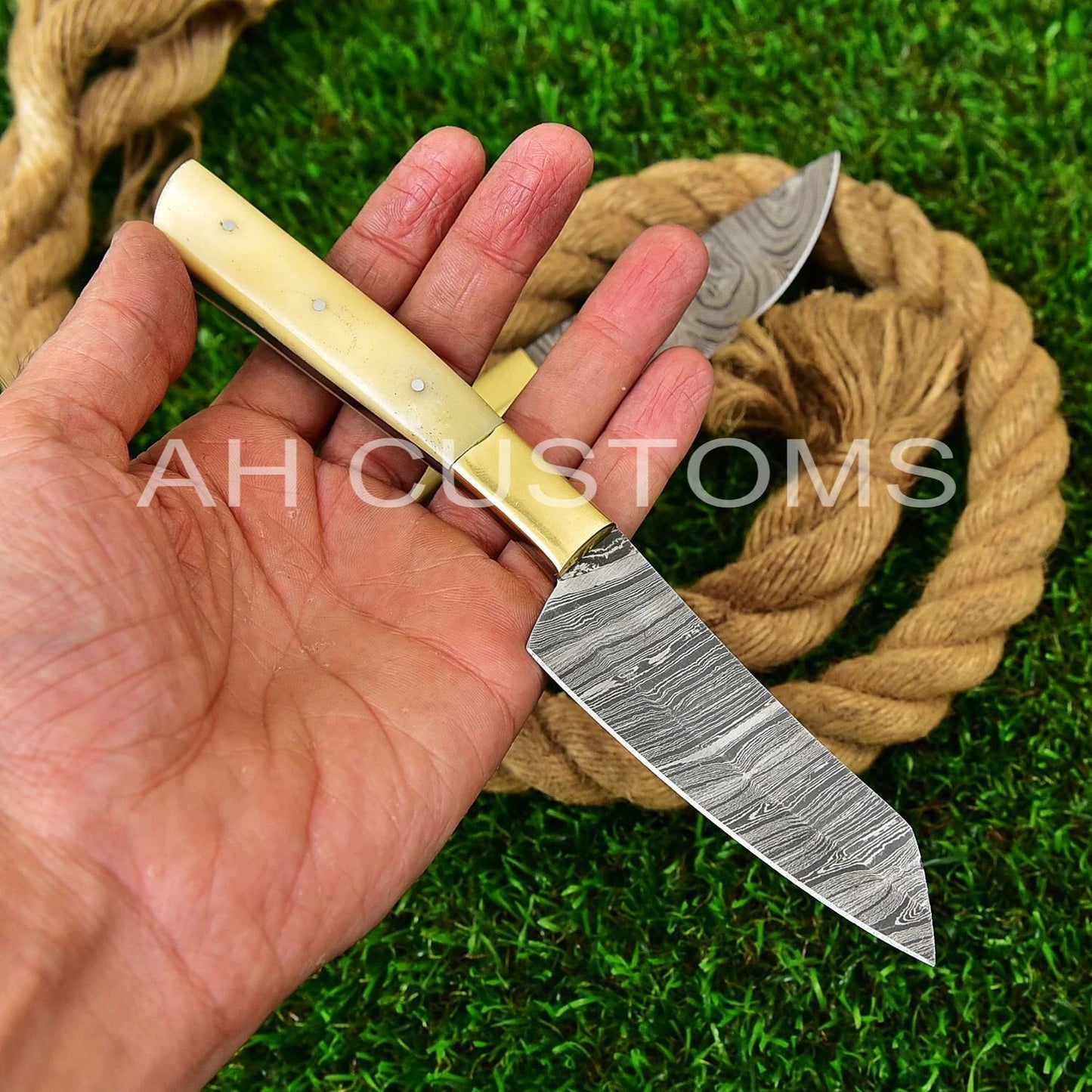 Handmade Damascus Steel Steak Knife Kitchen Set with Bone & Brass Handle – 512 Layers Twist Pattern Chef Knives