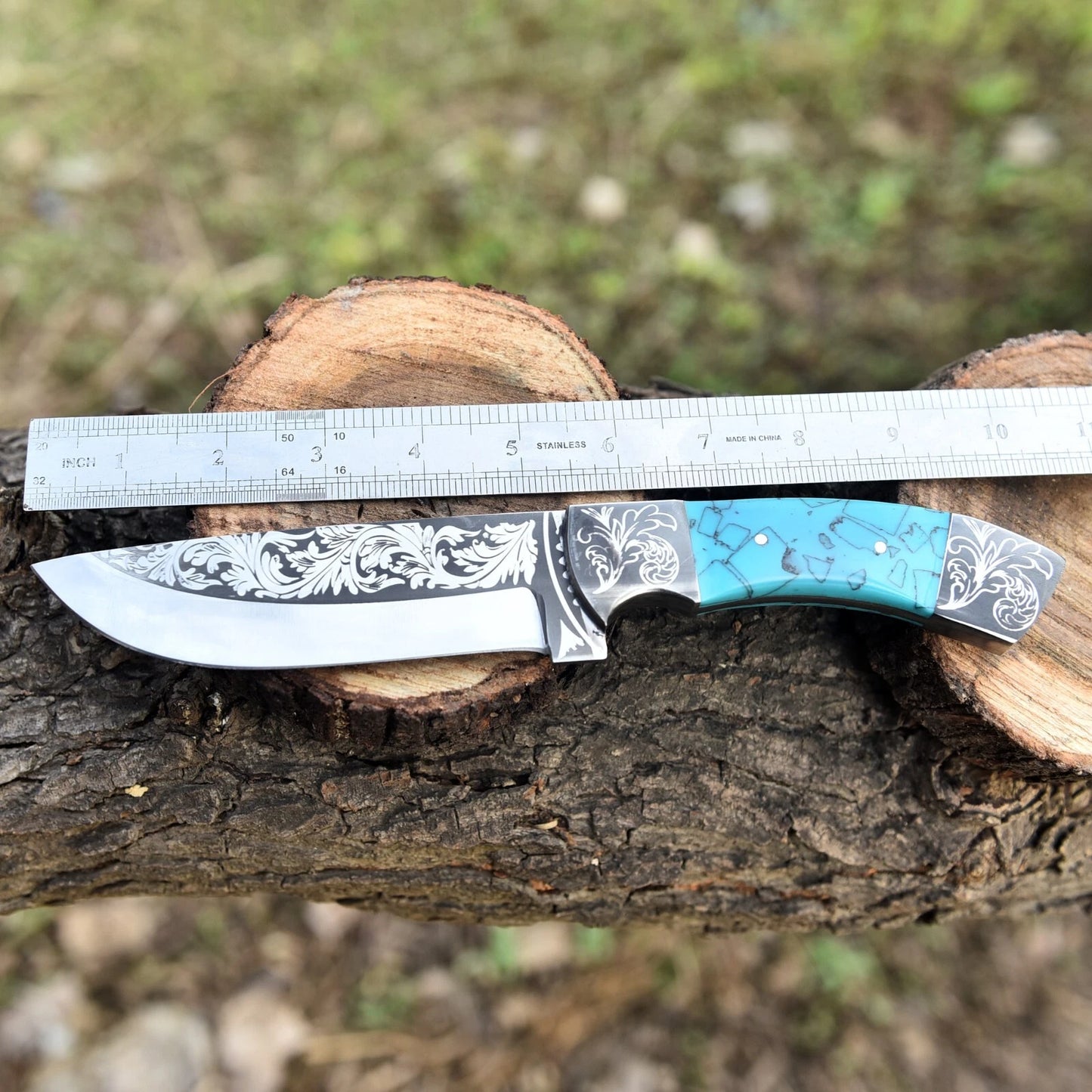 Handmade High Polish Carbon Steel Outdoor Utility Knife with Leather Sheath