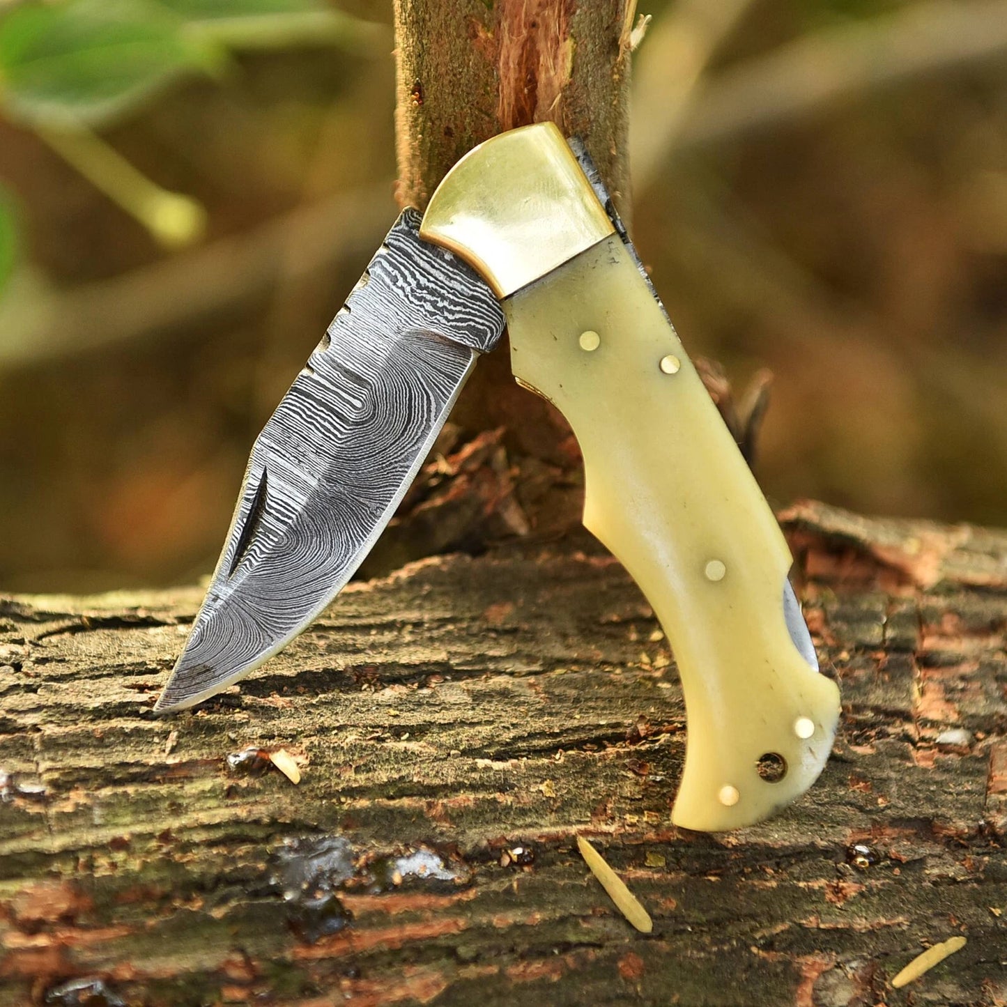 Handmade Damascus Steel Folding Pocket Tool – 512 Layers Utility Tool with Leather Sheath