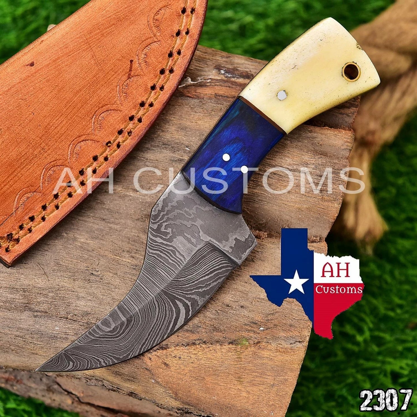 Hand Forged Damascus Steel Utility Tool with Wood Handle & Leather Sheath – 512 Layers Compact Outdoor EDC