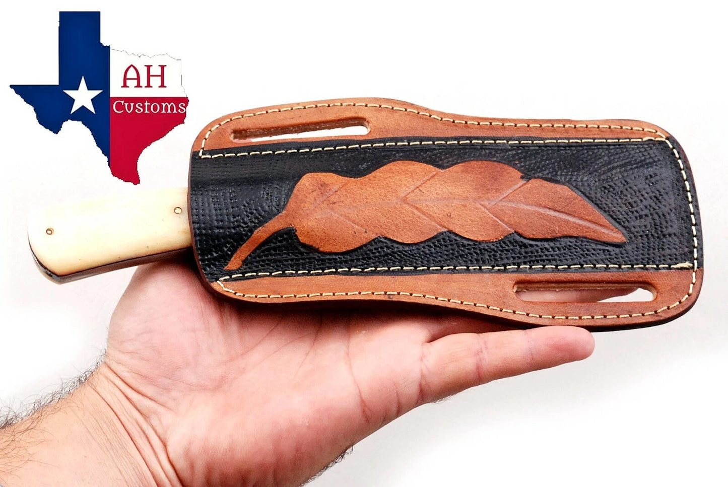 Custom Handmade Leather Horizontal Knife Sheath – Hand Engraved Universal Holder (8 Inch)